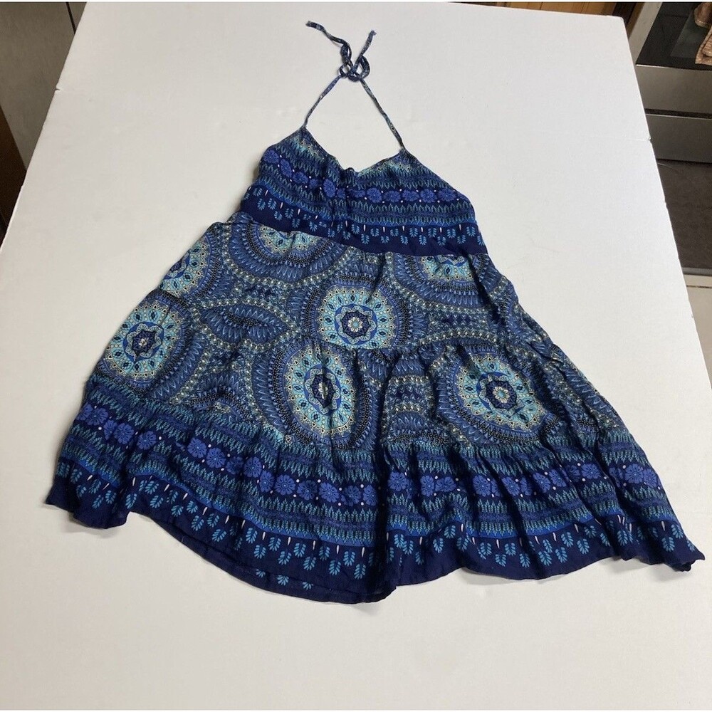 Culture Shop Women’s Blue Geometric Halter V-Neck Sleeveless Mini Dress One Size